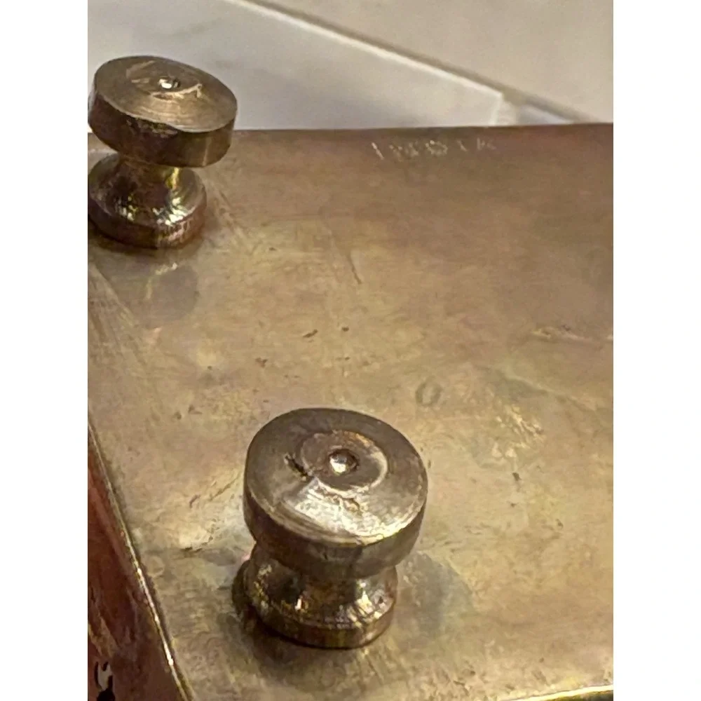 Antique Brass Decorative Rectangle Box, Geometric, Handle, Latch, Made in India
